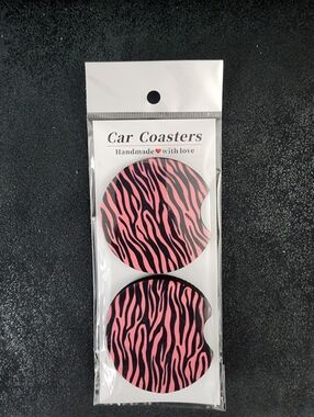 Pink Zebra Print Car Coasters
